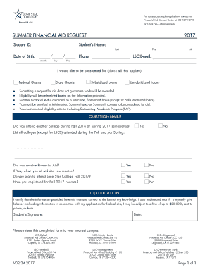 Summer Financial Aid Request Form