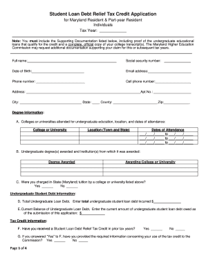 Maryland Student Loan Debt Relief Tax Credit Application