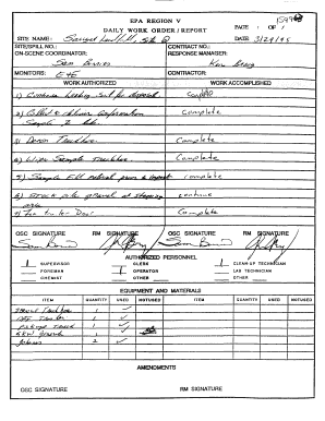 EPA Region V Daily Work Order Report