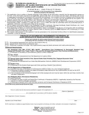 Renewal of Alien Certificate of Registration Identity Card