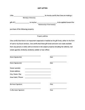 Gift Letter for Property Purchase