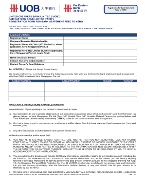 Registration Form for Bank Statement Feed to Xero