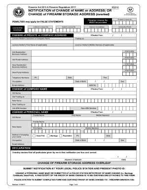 Firearms License Change Notification Form