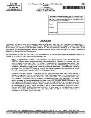 Processed Egg Products Antitrust Litigation Claim Form