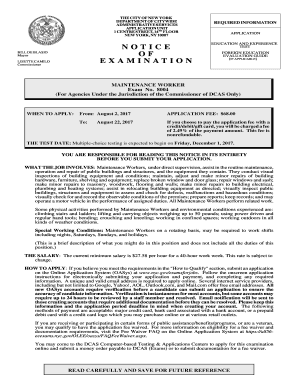 New York Maintenance Worker Exam Application