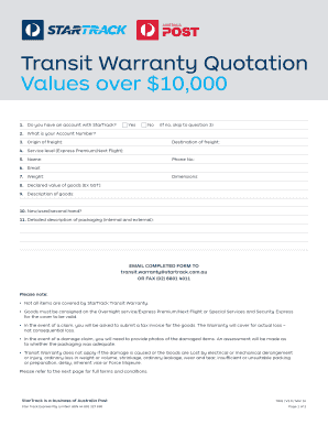StarTrack Transit Warranty Quotation Form
