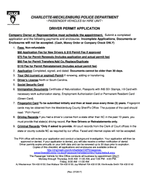 Charlotte-Mecklenburg Passenger Vehicle for Hire Driver Permit Application