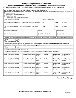 Michigan CDC Unlicensed Provider Application