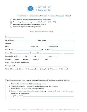 Health History and Concerns Form