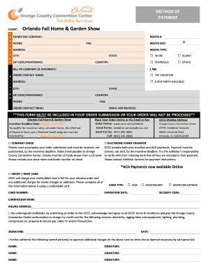 Orlando Fall Home & Garden Show Exhibitor Order Form