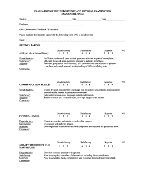 Focused History and Physical Examination Evaluation Form