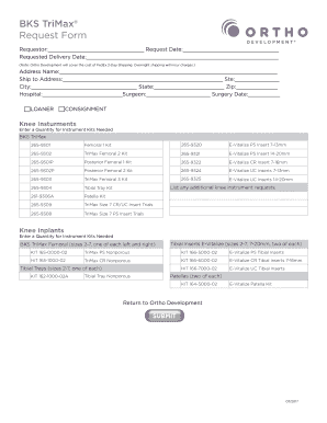 BKS TriMax Knee Instrument Request Form