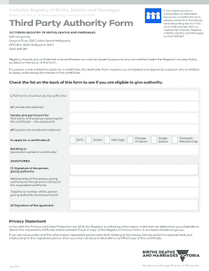 Victorian Third Party Authority Form