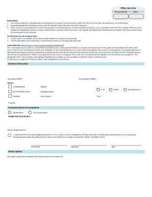 Incomplete Grade Update Form