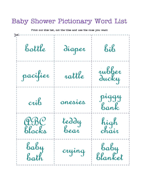 Fillable Online lib store yahoo Baby Shower Pictionary Word List Fax ...