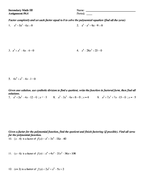 Secondary Math III Assignment