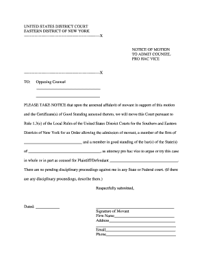 Notice of Motion to Admit Counsel Pro Hac Vice
