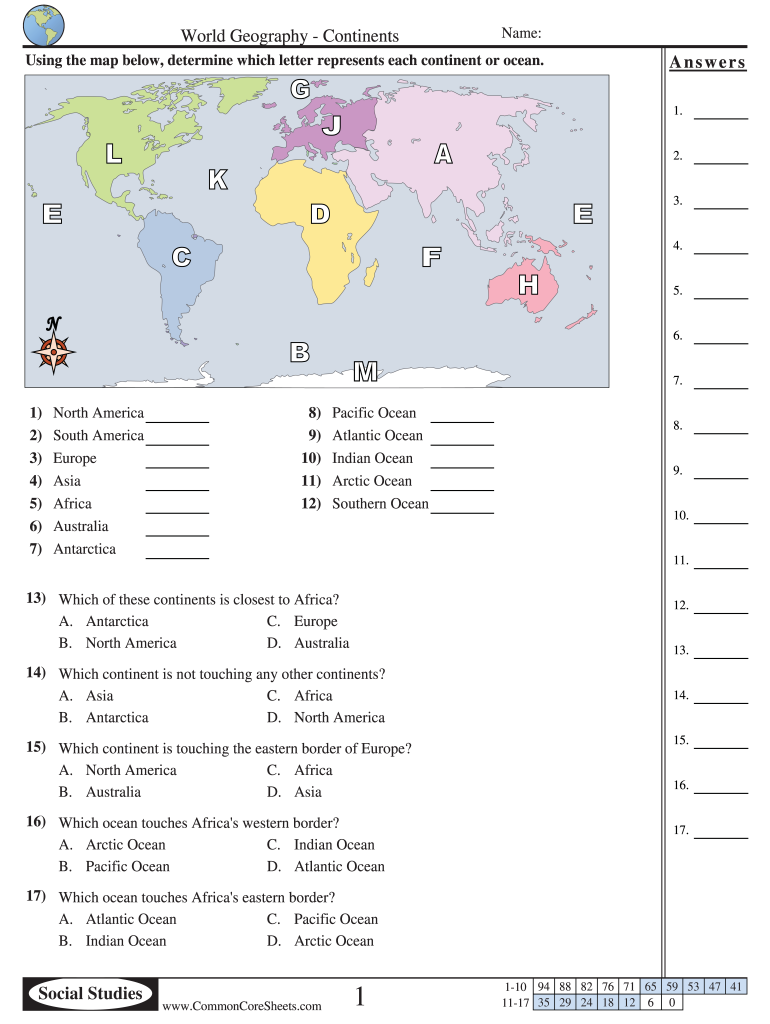 World Geography Continents - Fill Online, Printable, Fillable With Regard To Continents And Oceans Worksheet Pdf
