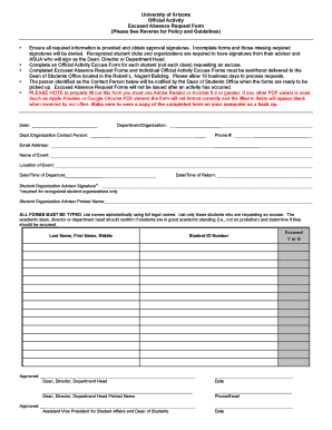University of Arizona Excused Absence Request Form