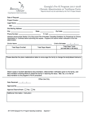 Georgia Pre-K Chronic Absenteeism Form