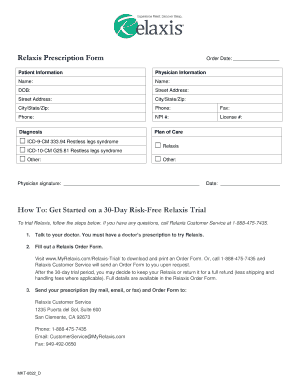 Relaxis Prescription Form