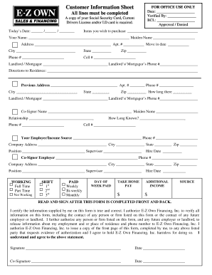 Customer Information Sheet