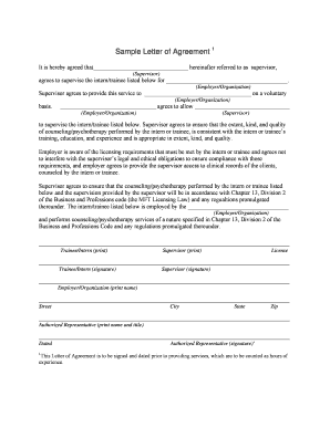 Letter of Agreement for Intern Supervision