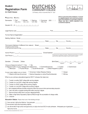 Student Registration Form for Credit Classes
