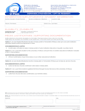 Formulaire de demande d'adhésion U-Pass