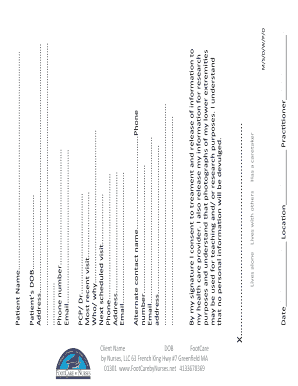 Patient Intake Form for Foot Care Services