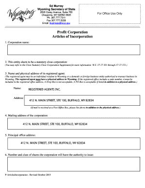 Wyoming Profit Corporation Articles of Incorporation