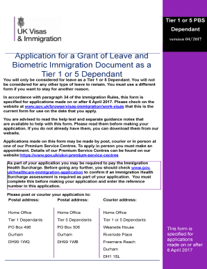 Tier 1 or 5 Dependant Application Form