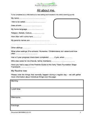 All About Me Child Information Form