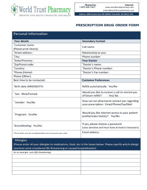 Prescription Drug Order Form