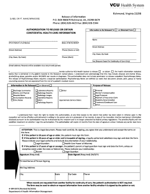 Authorization to Release Confidential Health Care Information