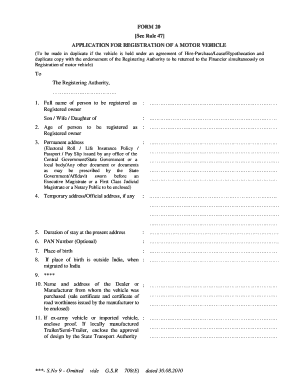 Motor Vehicle Registration Application Form 20