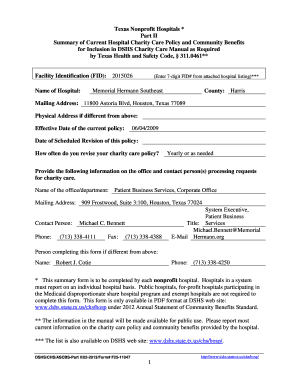 Texas Nonprofit Hospital Charity Care Policy Form