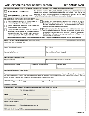 California Birth Certificate Application