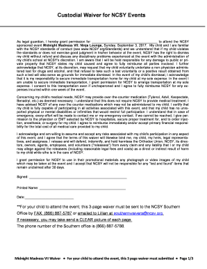 Custodial Waiver for NCSY Events