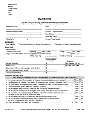 Parade Event Insurance Application