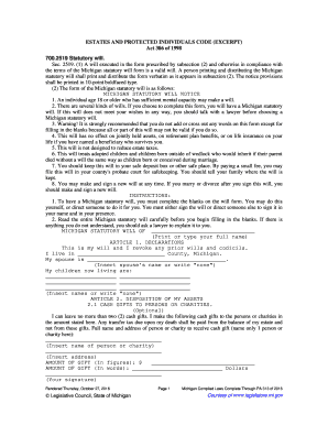 Michigan Statutory Will Form