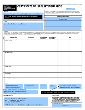 Certificate of Liability Insurance