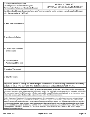 USDA Verbal Contract Documentation Sheet