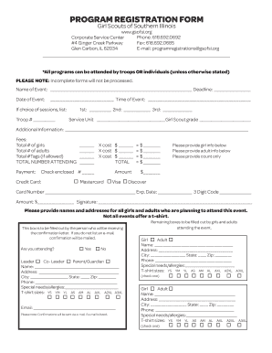 Girl Scouts of Southern Illinois Program Registration Form