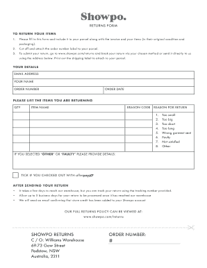 Showpo Return Form