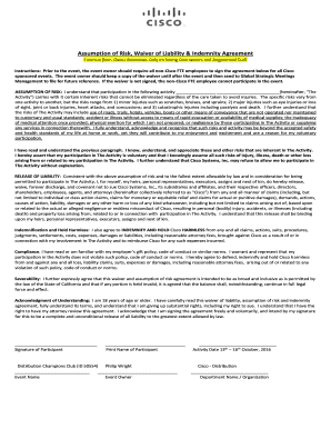 Cisco Event Waiver and Indemnity Agreement