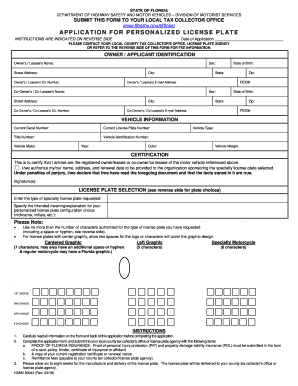 Florida Personalized License Plate Application