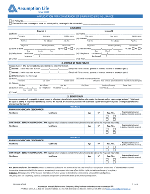Application for Conversion of Simplified Life Insurance