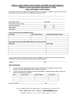 New Mexico Child Care Abuse and Neglect Authorization