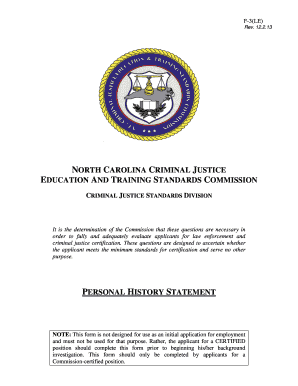 North Carolina Law Enforcement Personal History Statement